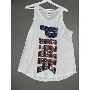 PINK Victoria's Secret Women's Large White Sequin Flag Tank Top